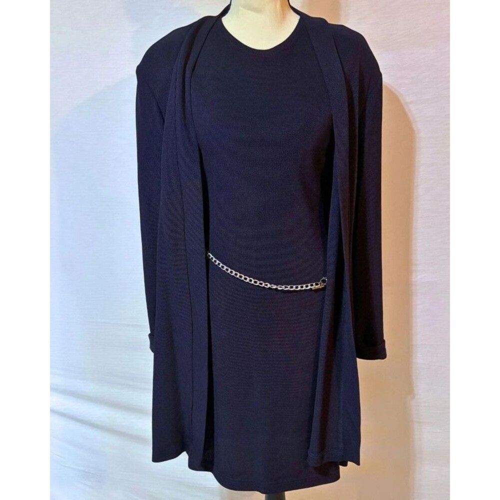 Ronni Nicole Petite 2 Piece Dress Duster Set Size 8P Gold Chain Belt Knit